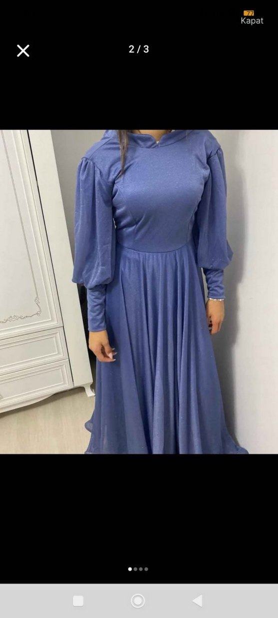 Uzun Turkuaz Drapeli Kadın Abiye Elbise - Görsel 2