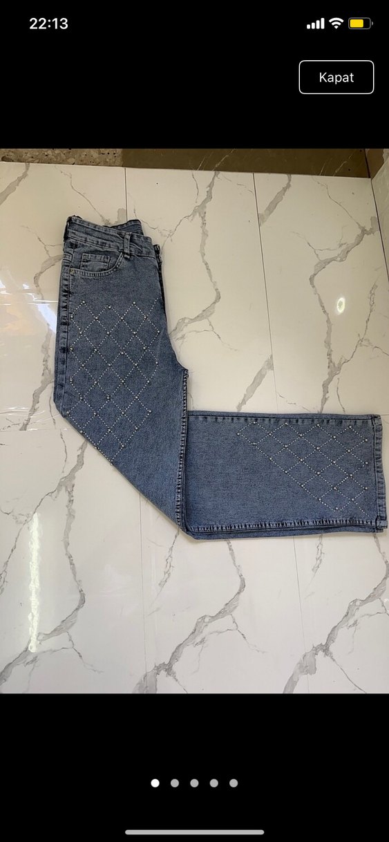 Boncuk İşlemeli Gri Kadın Jean - Görsel 2