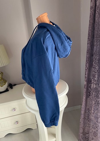 l Beden mavi Renk Kadın Mavi Denim Kapüşonlu Sweatshirt