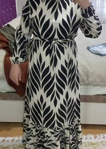 Zebra Desenli Uzun Bohem Elbise