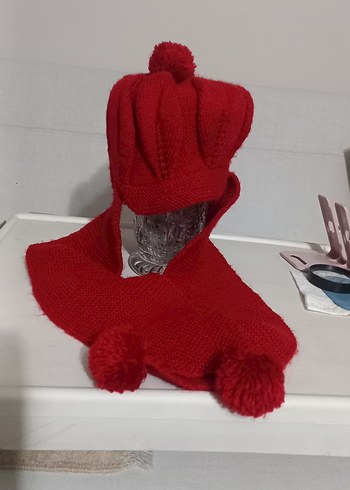 Kızlar için Kırmızı Örgü şapka kaskol birleşik - Görsel 3