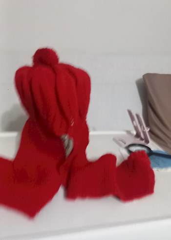 Kızlar için Kırmızı Örgü şapka kaskol birleşik - Görsel 2