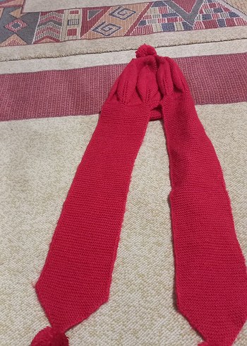 Kızlar için Kırmızı Örgü şapka kaskol birleşik - Görsel 4