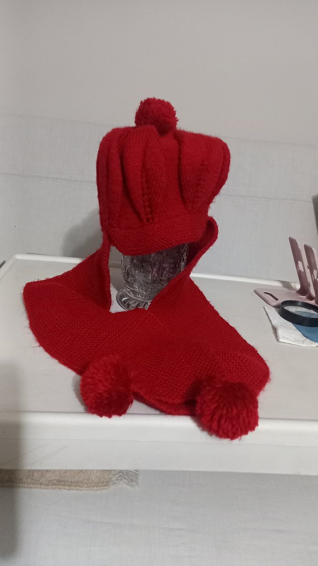 Kızlar için Kırmızı Örgü şapka kaskol birleşik - Görsel 3