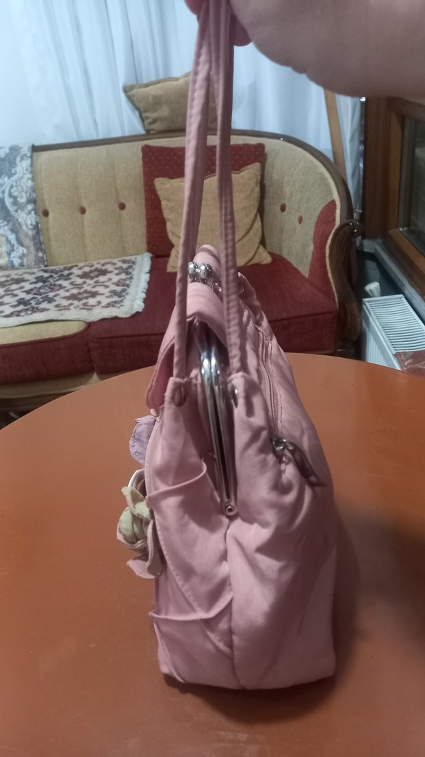 Gül detaylı pembe çanta - Görsel 4