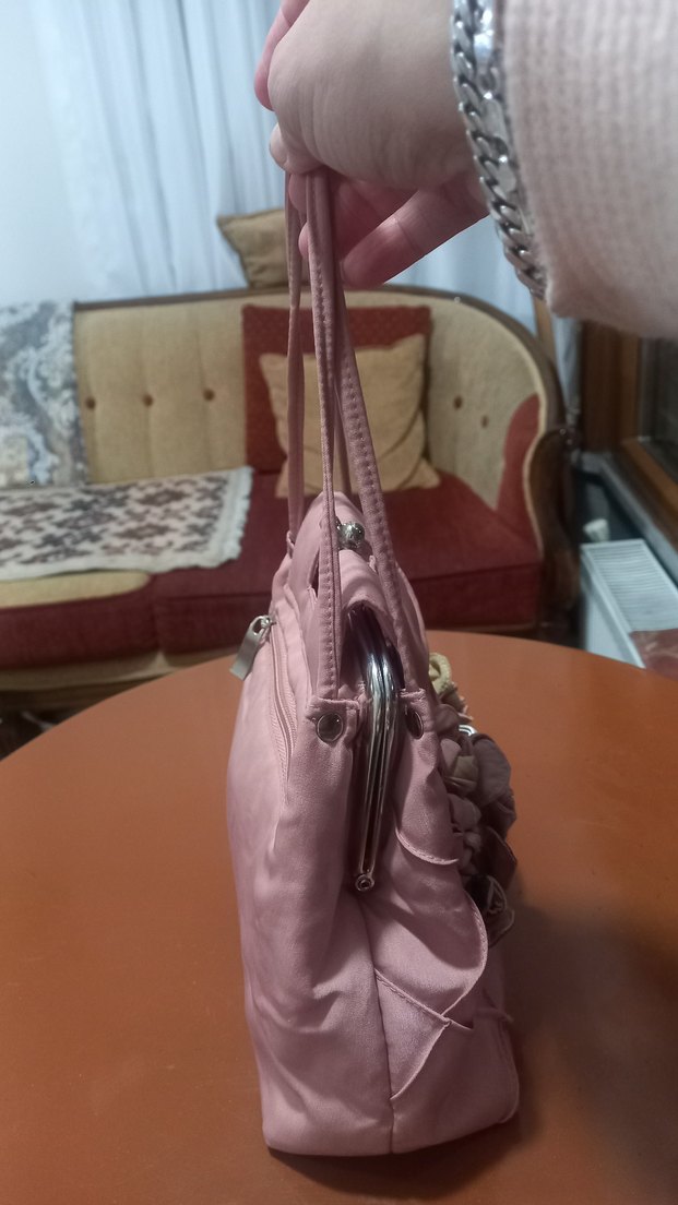 Gül detaylı pembe çanta - Görsel 3
