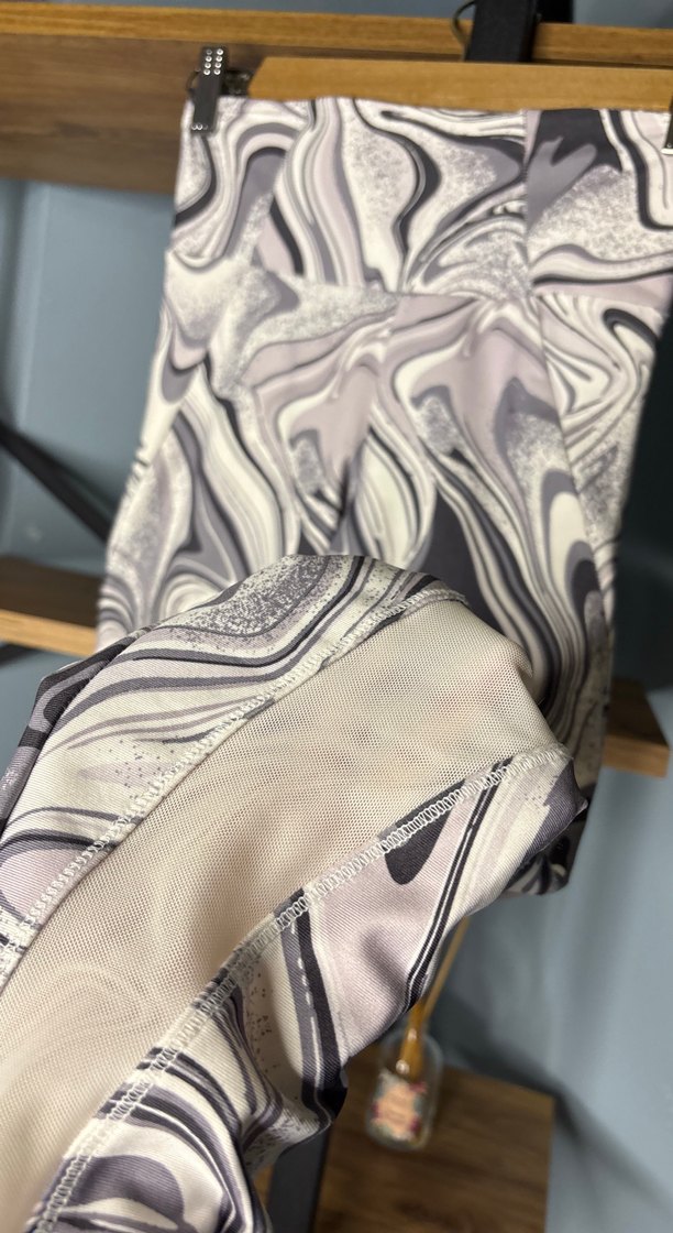 Gri Bej Tie-Dye Desenli Kadın Tayt - Görsel 4