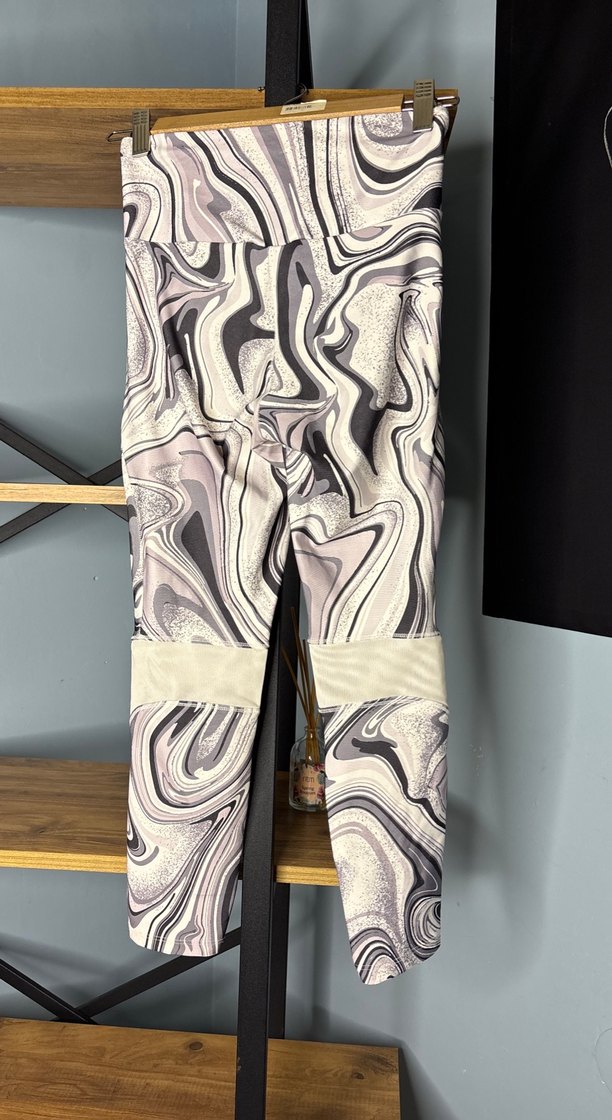 Gri Bej Tie-Dye Desenli Kadın Tayt - Görsel 5