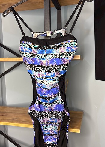 Çok Renkli Fermuarlı Uzun Kadın Mayo - Görsel 2