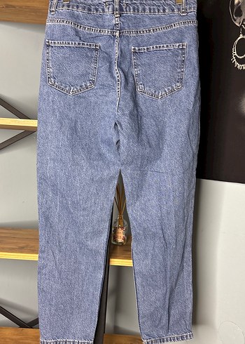 Kadın Mavi Bol Kesim Yırtık Kot Pantolon - Görsel 8