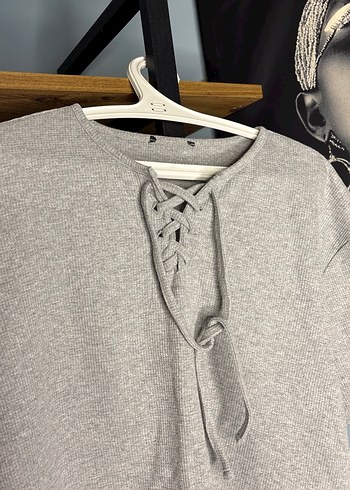 Gri Kısa Kollu Örgü Kadın Kazak - Görsel 2