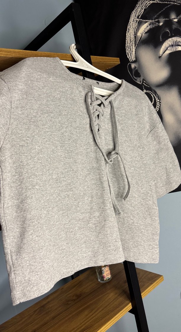 Gri Kısa Kollu Örgü Kadın Kazak - Görsel 3