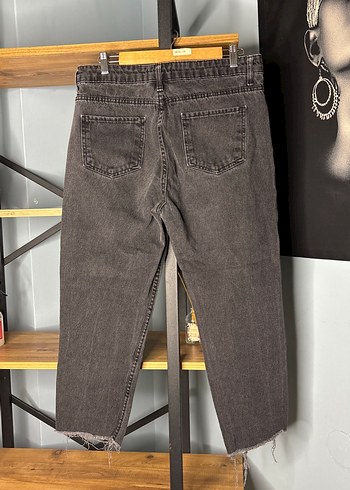 Gri Kadın Kot Pantolon, Gevşek Kesim, Kemerli - Görsel 6