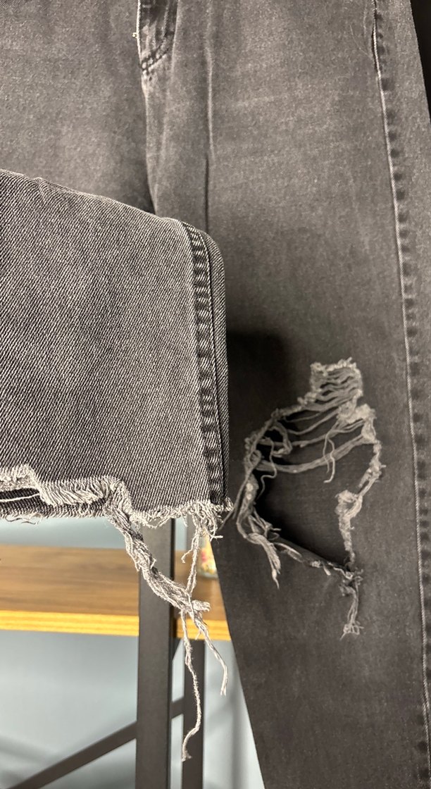 Gri Kadın Kot Pantolon, Gevşek Kesim, Kemerli - Görsel 4