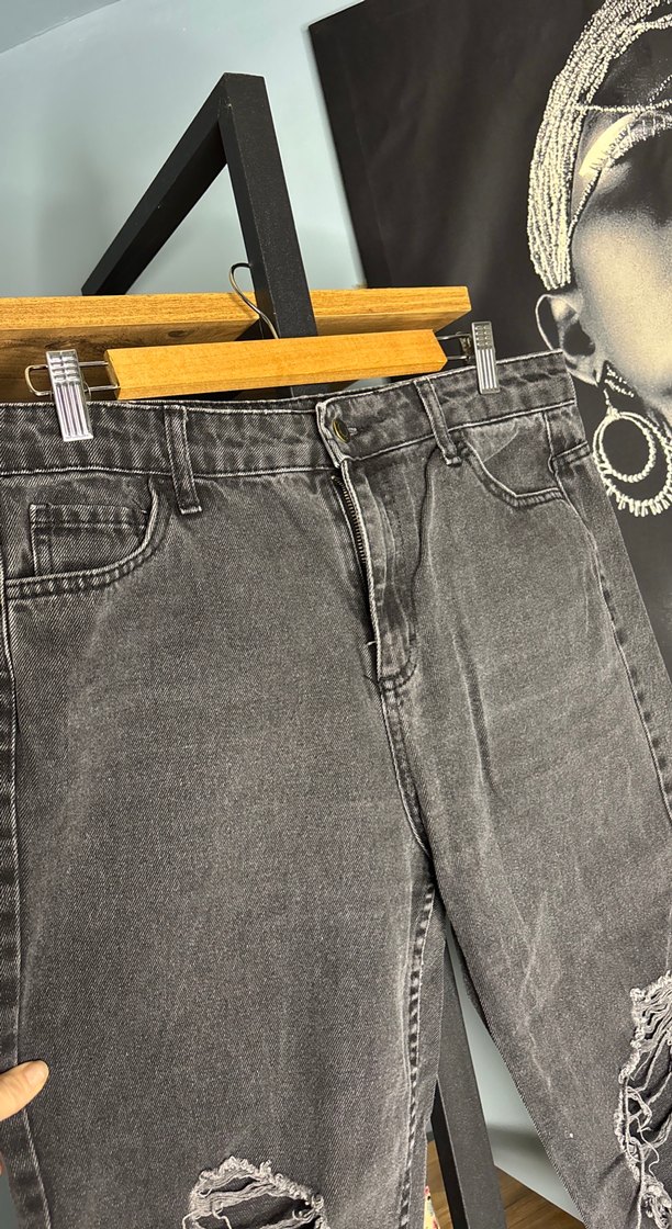 Gri Kadın Kot Pantolon, Gevşek Kesim, Kemerli - Görsel 5