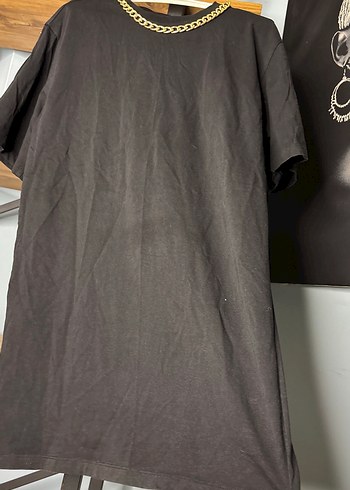 Siyah Zincir Detaylı Midi Keten Elbise - Görsel 2