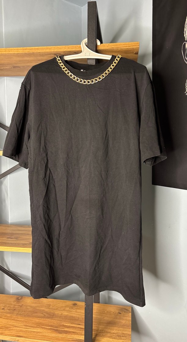 Siyah Zincir Detaylı Midi Keten Elbise - Görsel 4