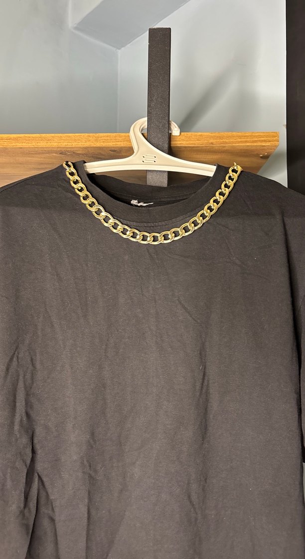 Siyah Zincir Detaylı Midi Keten Elbise - Görsel 3