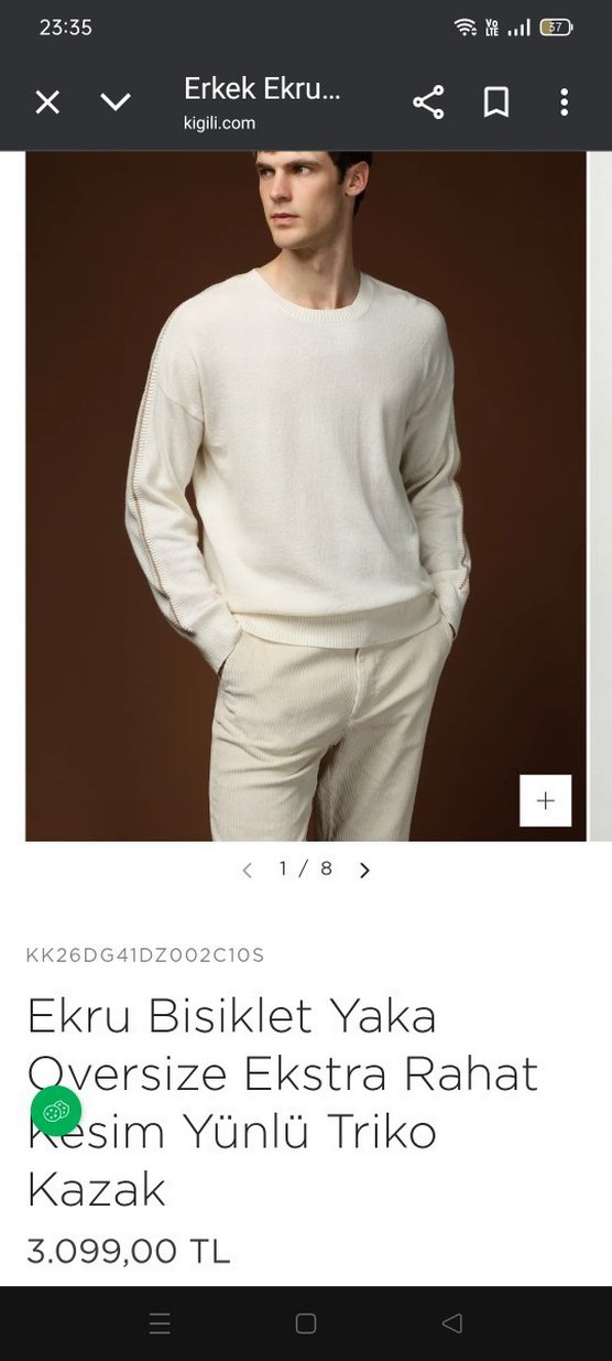 Erkek Beyaz Keten Yuvarlak Yaka Kazak - Görsel 2