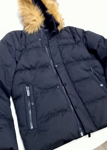 Kürklü Detaylı Siyah Kısa Erkek Mont - Görsel 2