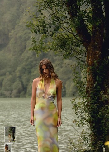 Kadın Çok Renkli Drapeli Uzun Elbise - Görsel 4