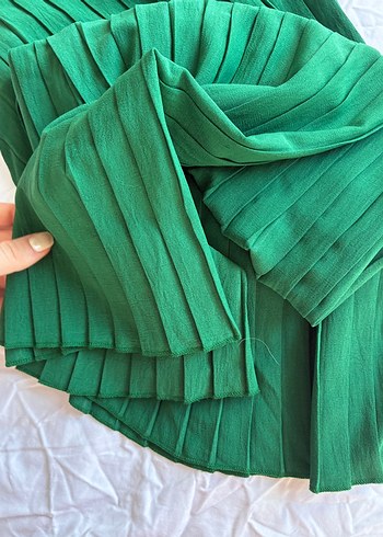 Kadın Yeşil Pilili Midi Kumaş Pantolon - Görsel 8