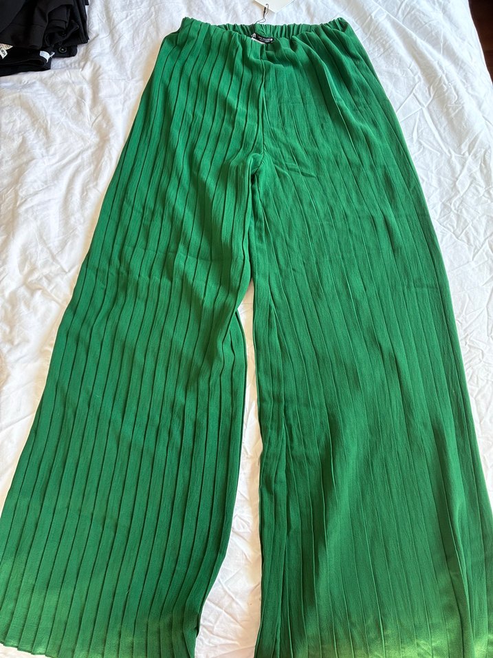 Kadın Yeşil Pilili Midi Kumaş Pantolon - Görsel 2