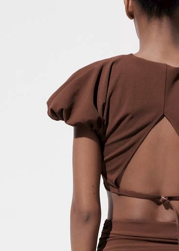 Kısa Kollu Kahverengi Kadın Bluz - Görsel 4