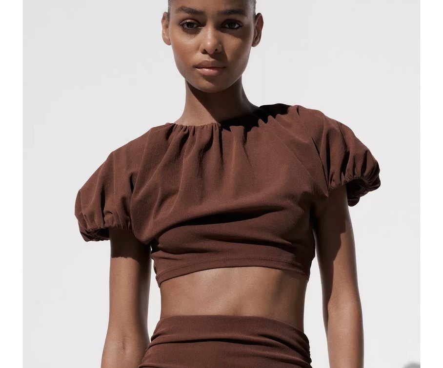 Kısa Kollu Kahverengi Kadın Bluz - Görsel 3