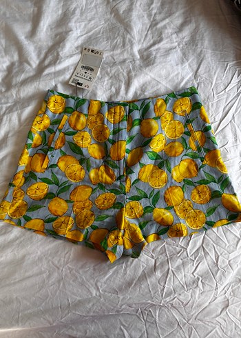 ZARA LİMON DESENLİ KETEN ŞORT - Görsel 2