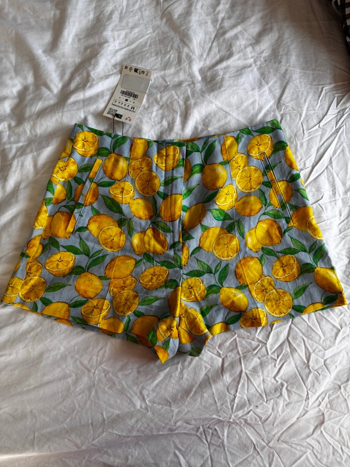 ZARA LİMON DESENLİ KETEN ŞORT - Görsel 2