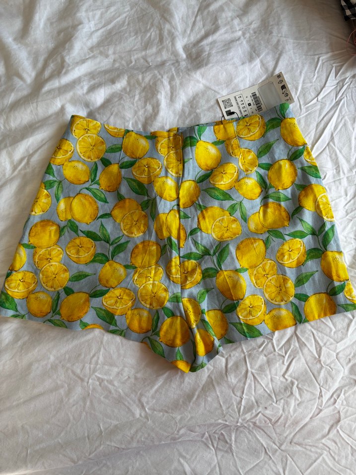ZARA LİMON DESENLİ KETEN ŞORT - Görsel 5