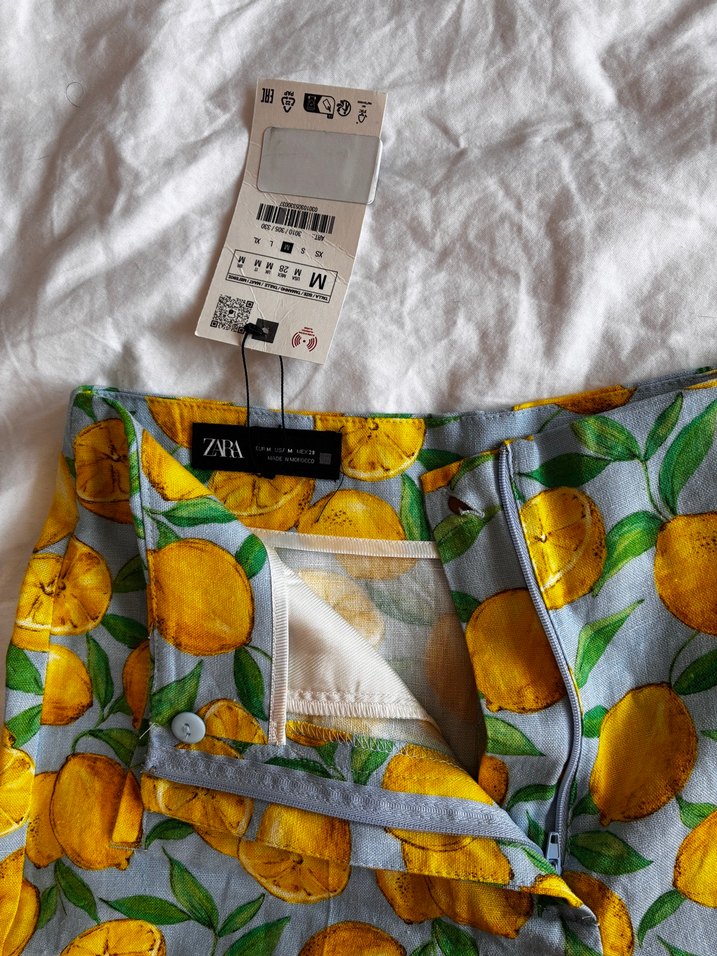 ZARA LİMON DESENLİ KETEN ŞORT - Görsel 3
