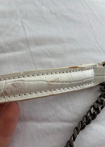 Zincir Detaylı Beyaz Deri Kadın Çanta - Görsel 2