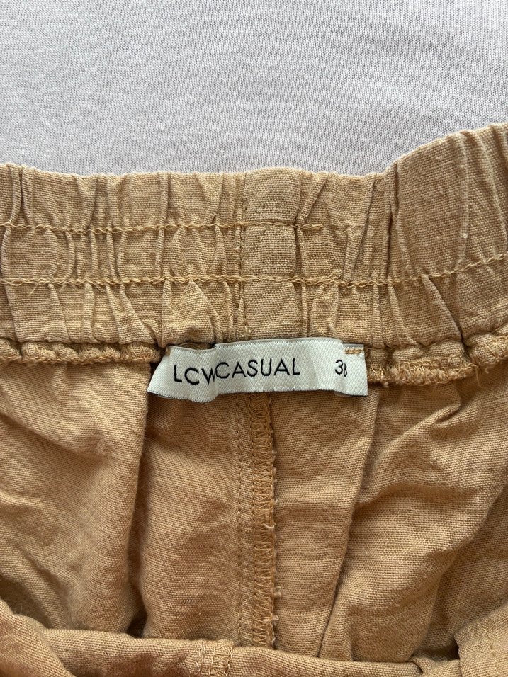 Bej Keten Kadın Mini Şort - Görsel 2