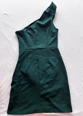 Yeşil Drapeli Tek Omuz Midi Elbise - Görsel 4