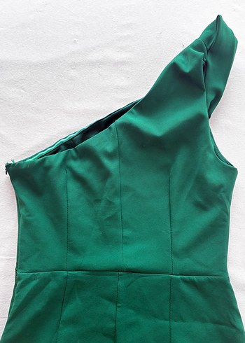 Yeşil Drapeli Tek Omuz Midi Elbise - Görsel 6