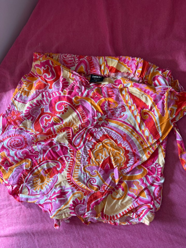 Bohem Renkli Mini Bağlamalı Etek - Görsel 2