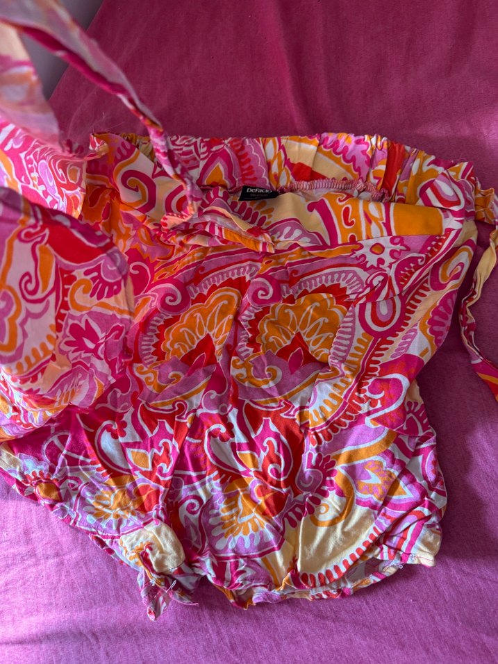 Bohem Renkli Mini Bağlamalı Etek - Görsel 3