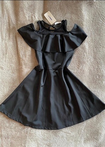 Siyah Mini Gotik Fırfırlı Abiye Elbise