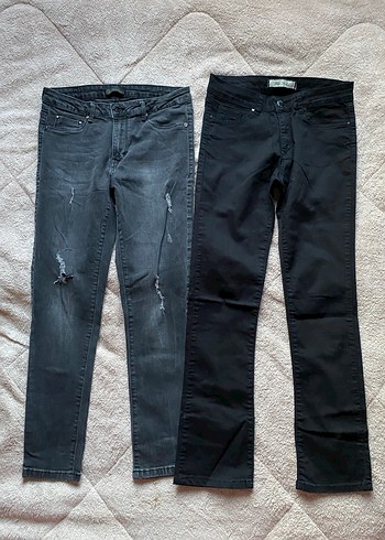 Gri ve Siyah Dar Kesim Kadın Denim Pantolon