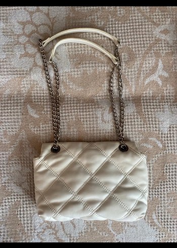 Zincir Askılı Beyaz Deri Kadın Çanta - Görsel 2