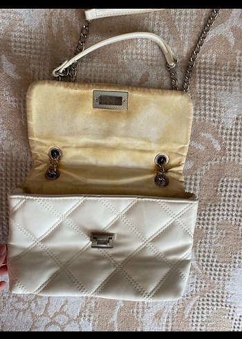 Zincir Askılı Beyaz Deri Kadın Çanta - Görsel 3