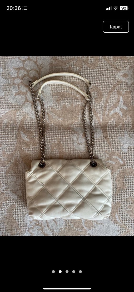 Zincir Askılı Beyaz Deri Kadın Çanta - Görsel 2