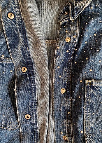 Mavi Taş İşlemeli Kadın Denim Ceket - Görsel 4