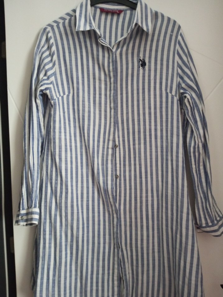 Çizgili Uzun Kollu Kadın Keten Gömlek - Görsel 2