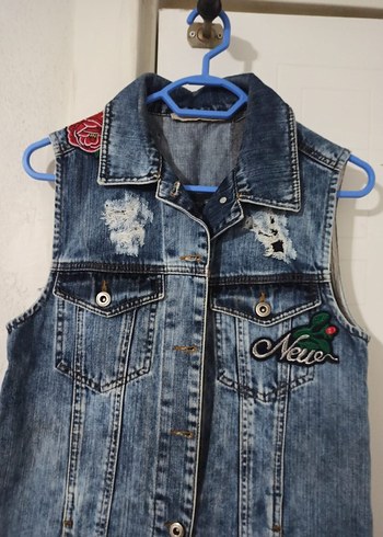 Uzun Kesim Düğmeli Kot Yelek - Görsel 2