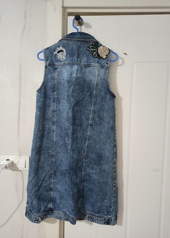 Uzun Kesim Düğmeli Kot Yelek - Görsel 5