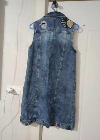 Uzun Kesim Düğmeli Kot Yelek - Görsel 6