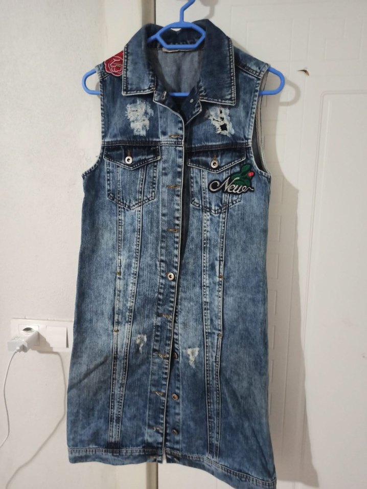 Uzun Kesim Düğmeli Kot Yelek - Görsel 3